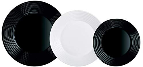 Luminarc 0883314613261 Assiettes, Opale, Blanc/Noir, 18 piezas