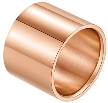 PAURO Bague pour Homme en Acier Inoxydable 18mm de Large Simple Tuyau Poli Taillé À Plat Or Rose Taille 72