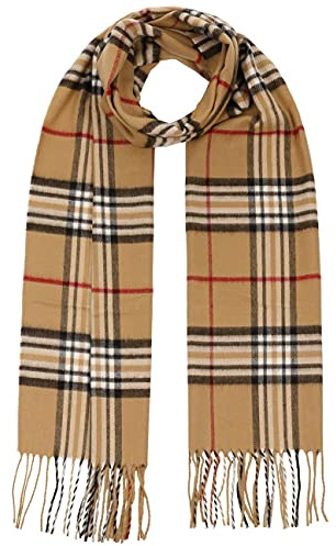 LIPODO Sciarpa a Quadri Cashmink Donna/Uomo - Made in Germany invernale da uomo con frange autunno/inverno - Taglia unica cammello