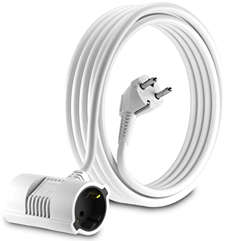 MutecPower 5 metri Prolunga Cavo di alimentazione a 2 vie con 2 prese schuko - 90° angolato spina - CEE 7/7 maschio a 2x femmina CEE 7/7 fino a 250V 50Hz 16A non polarizzata DVE 5m