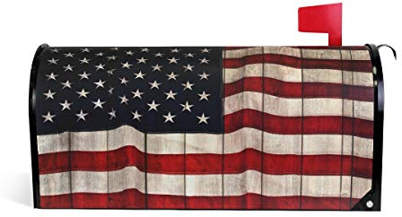 WOOR American Flag Painted Wood Wall Background Magnetic Mailbox Cover MailWraps Garden Yard Home Decor for Outside Standard Size-18x 20.8