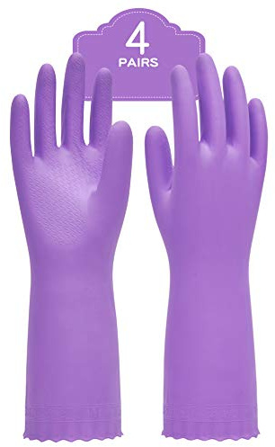 PACIFIC PPE 4 Pairs Reusable Dishwashing Cleaning Gloves with Latex Free, Cotton Lining, Kitchen Gloves, Purple, Medium