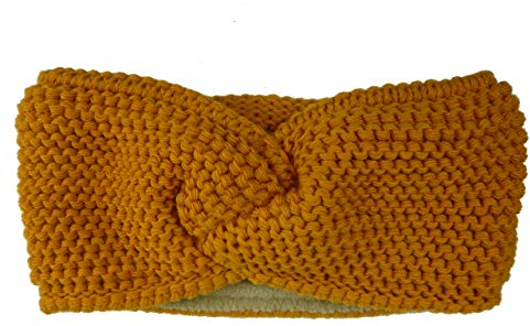 kennydoo Vender Damen Strick Stirnband mit Knoten I locker gestrickt I Fleece Futter I Haarband I Headband (gelb senf)