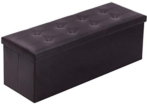 YOUDENOVA Folding Storage Ottoman, Faux Leather Ottoman Bench Footrest Ottoman, Storage Chest Padded Seat for Bedroom and Living Room, Brown, 15 D x 43 W x 15 H