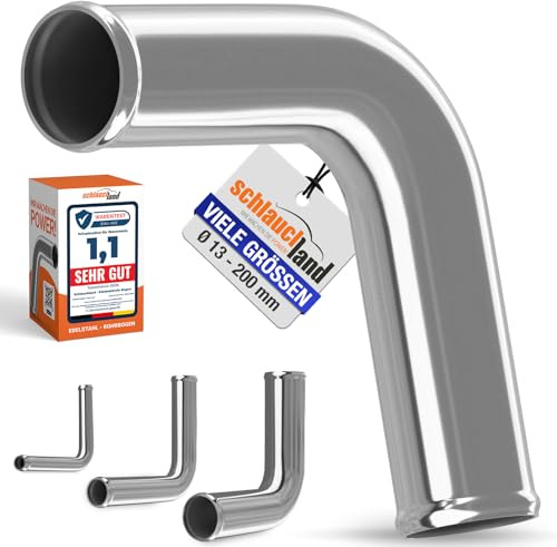 90° EDELSTAHL-ROHRBOGEN AD-Ø 38mm V2A Edelstahlrohr 1.4301 poliert & gebördelt | AUSWAHL GRÖSSEN 13-200mm | Rohr-Bogen DIN EN 10217-7 Rohr Winkel Motor KFZ LLK Bogen Turbo Schlauch-Verbinder