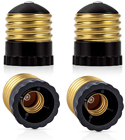 DiCUNO UL Listed E26 to E12 Socket Adapter Black, Standard (Medium) E26 Base to Candelabra E12 Base Light Socket Converter, Bulb Adapter, 4 Pack