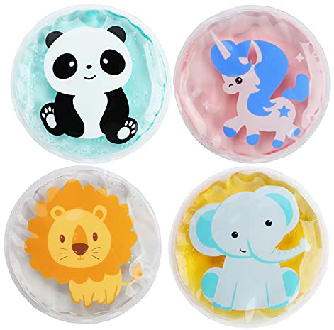 Sweelov 4 Cold Compress for Kids Gel Reusable Ice Packs Instant First Aid Gel Packs for Fever & Pain Relief Muscle Pains, Φ10cm, with Cloth Cover