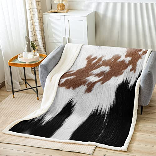 Loussiesd Kuhfell Druck Decke 150x200cm Bauernhaus Kuhfell Wohndecke Kuhfell Kuscheldecke Für Kinder Erwachsene Rinderfell Ultra weich Zimmer Dekor Flanell Fleecedecke