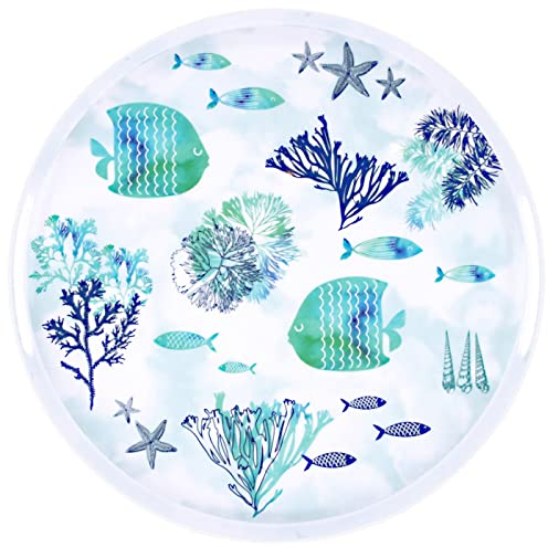 Les Jardins de la Comtesse - Vassoio da portata rotondo con manici in melamina - Caraibi - 34 cm - Blu mare e Pesci - Stoviglie quasi infrangibili MelARTmine