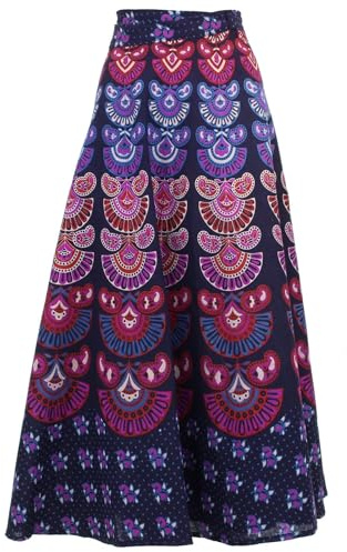 LOUDelephant Block Print Mandala Maxi Wrap Skirt Purple Ladies One Size Length 100cm