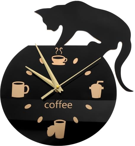 BESPORTBLE Leise Wanduhr Mit Kletternder Katze Wandmontierte Cartoon-Uhr Zum Kaffeetrinken Wanddekorationsuhr Fishbowl Katzenuhr Home Dekoration Uhr