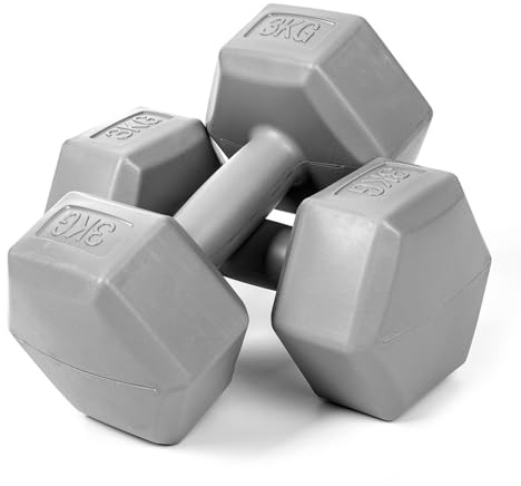 molti Set di 2 manubri – 1 – 4 kg di peso in cemento con superficie antiscivolo – per ginnastica, aerobica, pilates, allenamento di forza e a casa (grigio 2 x 3 kg)