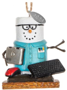 Smores Nerd Computer Geek Ornament - Adorable Geeky Smores Ornament - Nerdy IT Marshmallow Figure with Computer, with Year Hang Tag, Rustic Cord, in Gift Box - Great Nerd or Geek Gift Idea