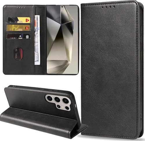ZYIMOU Handyhülle für Samsung Galaxy S24 Ultra Hülle, Leder Schutzhülle Standfunktion Kartenfach Wallet Klapphülle Samsung S24 Ultra Flip Case Cover, Schwarz