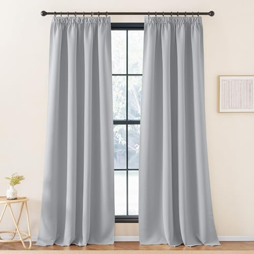KGORGE Blickdichte Vorhänge Hitzeschutz Thermovorhang mit Kräuselband | Hellgrau,2er Set,260 x 140 cm(HxB),Thermo Vorhang gegen Hitze für Schienensystem,Verdunkelung,Sonnenschutz,für Wohnzimmer