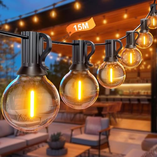 Utomhus Ljusslinga LED, 15M LED G40 Ljusslinga för Utomhusbruk, 25+1 G40 Plast Vattentät Glödlampor Ljusslinga Utomhus för Trädgård, Gård, Bröllop, Jul, Bakgård, Terrass, Fest, Patio