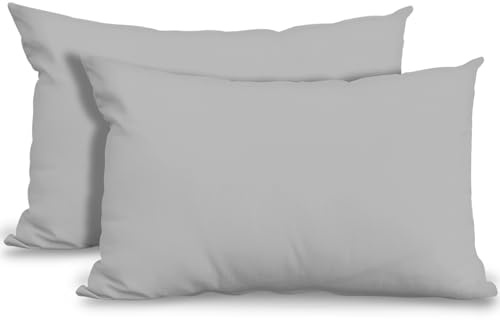 Juego de 2 Fundas de Almohada supersuaves, hipoalergénicas y Transpirables, de polialgodón, con Cierre de sobre, Fundas de Almohada estándar Lavables (50 x 75 cm), Color Plateado