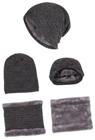SAFIGLE 2stücke Strickschal und Mütze Set Dickes Halstuch für Damen Herren Wärmender Nackenwärmer Wintermütze Herbst Winter Accessoires