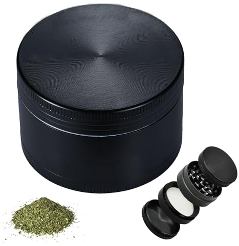 Grinder Metálico Molinillo de Especias de Aleación de Zinc 4 Piezas Molinillo de Hierbas Premium con Rascador Polen (Negro)