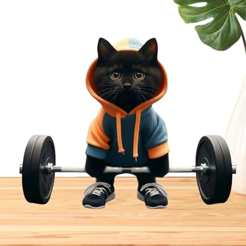 Langhantel Katze Figur - Fitness Langhantel Katze Statue, Sammelfigur Tisch Ornament | Langhantel Katze Figur Übung Katze Figur Workout Katze Skulptur Sammelfigur Katze Home Decor für Katze