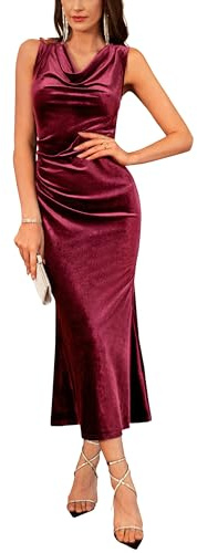 GRACE KARIN Velvet Party Dresses for Women, Fall Formal Cocktail Maxi Dress, Cowl Neck Mermaid Wedding Guest Evening Gown