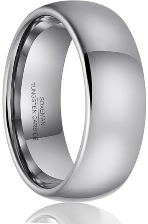 SOXEMAN Anillo de acero de tungsteno moderno, simple y clásico, 8 mm de ancho, curvado, suave y brillante, anillos de boda para hombres y mujeres, joyería de pareja, regalos de vacaciones