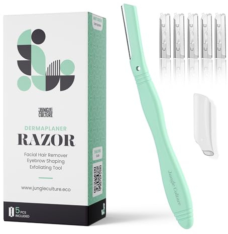 JUNGLE CULTURE® Dermaplaning Rasierer für Damen | Gesichtshaarentferner für Frauen | Hochwertiger Gesichtsrasierer aus Metall mit 5 Ersatzklingen | Augenbrauenrasierer Flaumhaare & Konturen | Mintgrün
