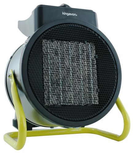 Kingavon 2kW Ceramic Electric Fan Space Heater For Industrial Garage Workshop Warehouse, 3 Heat Settings & Overheat Thermostat, 2000W, Powerful & Portable With Carry Handle