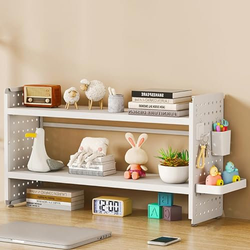 Lochplatte Schreibtisch, 2-stufiges Schreibtisch-Stecktafel-Regal, Lochwand Büro, Regal für Schreibtisch, Schreibtisch-Organizer, Verstellbares Regal, for Büro, Zuhause, Schlafsaal(White,40cm/15.7in)