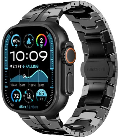 Fullife 24-mm-Breite Metall Armband für Apple Watch Ulltra 49mm,Schwarz | Edelstahl Ersatzband Kompatibel mit iWatch Series 11 10 9 8 7 6 SE 5 4 3 2 1 46mm 45mm 44mm 42mm