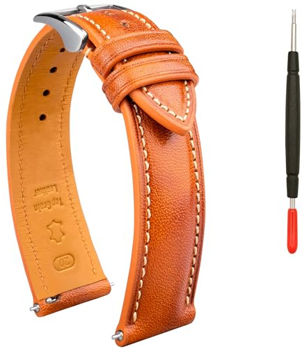 Gomvadr Quick Release Bracelet de montre en cuir tanné à l'huile deux tons 18 mm, 19 mm, 20 mm, 21 mm, 22 mm pour hommes et femmes, 20mm, Cuir, Pas de gemme