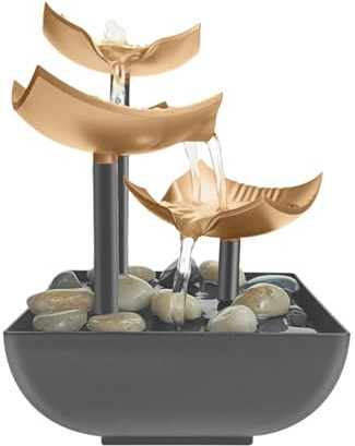 XYUERU Tabletop Water Fountain, Desktop ornament, Indoor Tabletop Water Feature, Indoor Tabletop Water Fountain With LED Lights, for Home Bedroom Living Room Office Decor(Brass)