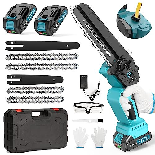 Stonecho Mini Chainsaw 8 Inch, 2025 Upgraded 2x4000mAh Battery Chainsaw with Oiler System, Brushless Motor Mini Chainsaws Cordless, 36.5FT/S Chain Speed, for Garden Tree Branch Cutting, with 3 Chains