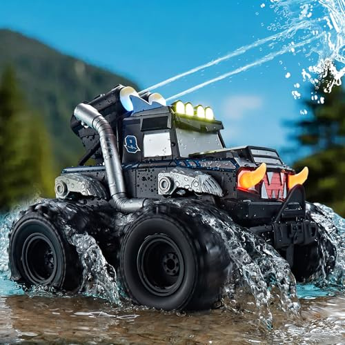 Calefwe Auto radiocomandata anfibia 3 in 1, barca radiocomandata/pistola ad acqua, 2,4 GHz, per tutti i terreni, impermeabile, per ragazzi dai 4 ai 7 anni con 2 batterie, 70 minuti, regalo di