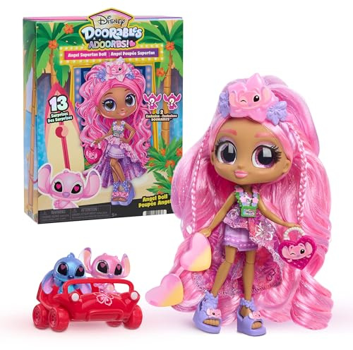Disney Doorables ADOORBS Angel Superfan Doll | Unbox 13 Mini Accessories, 2 Exclusive Figures, Fun Play Area, Holiday Stocking Stuffers, Gifts, Presents, Kids 5+