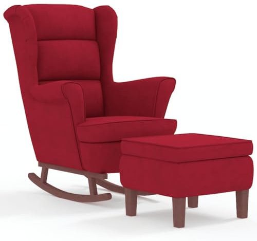 Kangmusi Schaukelsessel und Hocker mit Holzbeinen Weinrot Samt, Rot 3121235