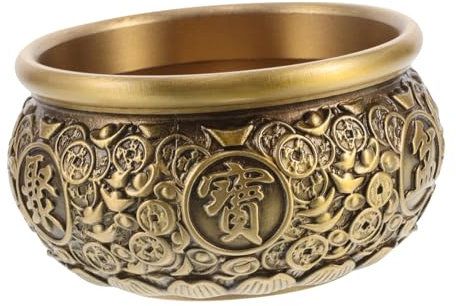 Warmhm Kupfer Schatzschale Feng Shui Traditionelle Handwerkskunst Messing Schale Reichtum Wohlstand Geldhalter Glücksbringer Tischdekoration Home Office