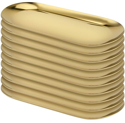 YUENPUN 10 Stück ovale Edelstahl-Tabletts, 23 x 9 cm, Metall-Spiegeltabletts, Schmuck-Kosmetik-Tablett für Make-up, Aufbewahrung von kleinen Gegenständen, Badezimmer, 10 Stück