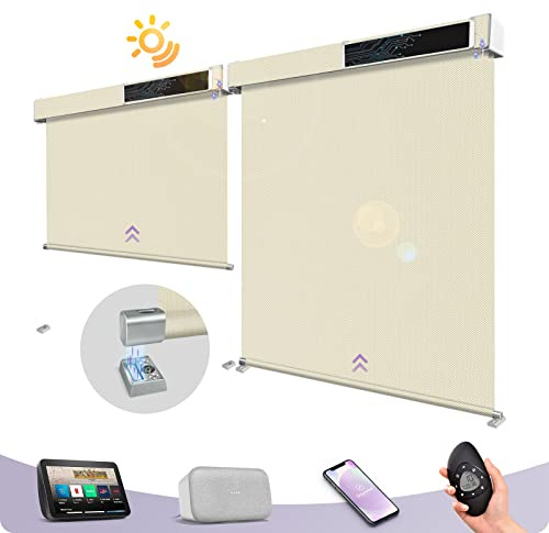 Stores roulants électriques d'extérieur personnalisés, imperméables, protection UV, volets intelligents télécommandés à énergie solaire, compatibles avec Alexa et Google, 3 % beige brillant