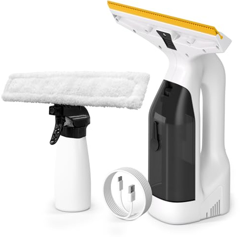 lavavetri elettrico,Aspiravetri a batteria,Aspirapolvere,45 min,bocchetta aspirazione 28 cm，flacone spray con copertura in microfibr per una pulizia a 360° senza aloni