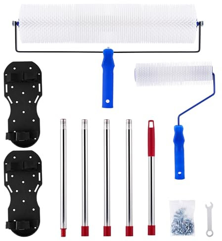 MXBAOHENG Selbstnivellierendes Zementwerkzeug-Set 28mm Stachelwalze mit abnehmbarem 2 m verlängertem Griff, Stachelrollen, 300mm Stachelschuhen Entlüftungsroller Set für selbstnivellierende Böden