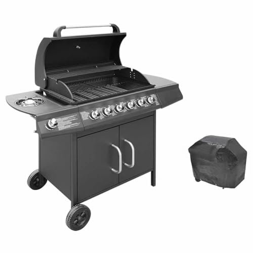 LAPOOH Barbecue e Griglia a Gas 6+1 Fornelli Nero,Cucina e Pranzo,Elettrodomestici,Barbecues-41905