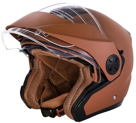 Motorradhelm mit Doppelvisier by BSWAY - Hochwertiger Jethelm Roller Helm Halbschalenhelm für Stadt & Tour, ECE 22.06 Zertifiziert für Herren und Damen, Braun in Gr. XS-XXL (XS)