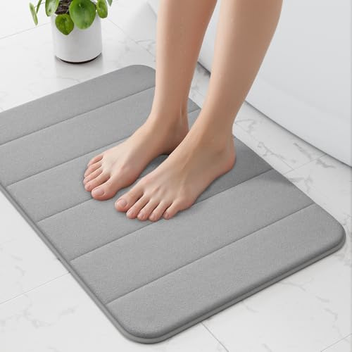 wyewye Memory Foam Bath Mat 40x60 cm Grey - Ultra-Soft Non-Slip Bathroom Rug with Quick-Dry Technology