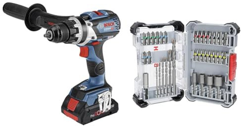 Bosch Professional 18V System Akku Bohrschrauber GSR 18V-110 C (max. Schrauben-Ø: 12 mm, ohne Akku/Ladegerät) + 35x Extra Hard Schrauberbit‑ und CYL-3 Bohrer-Set (197 x 110,5 mm)