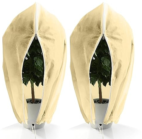 LangRay Cappuccio Protezione Piante Invernale, Copri Piante Inverno 80g/㎡Telo Antigelo per Piante con Cordoncino e Cerniera Copertura piante inverno per Arbusti e Alberi (Riso bianco, 80x100 2pcs)