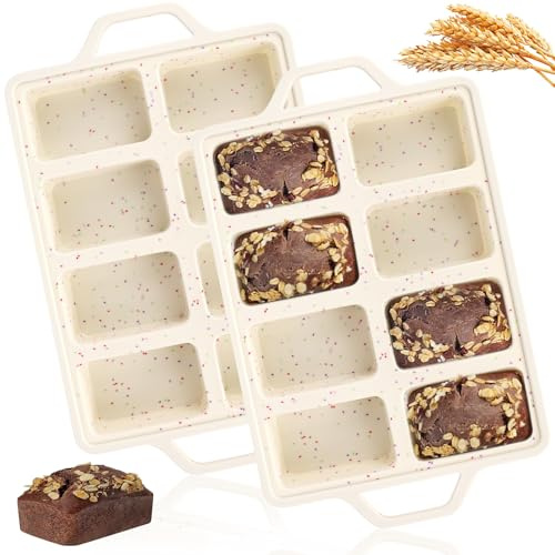 unbholkk Mini Silikon Brötchen Backform, 2 Stück Kleine Kastenform Brot mit 8 Mulden, Mini Silikon Brotbackform, Antihaft Kleine Brotbackform zum Backen, Cheesecake, 35.3cm×22cm