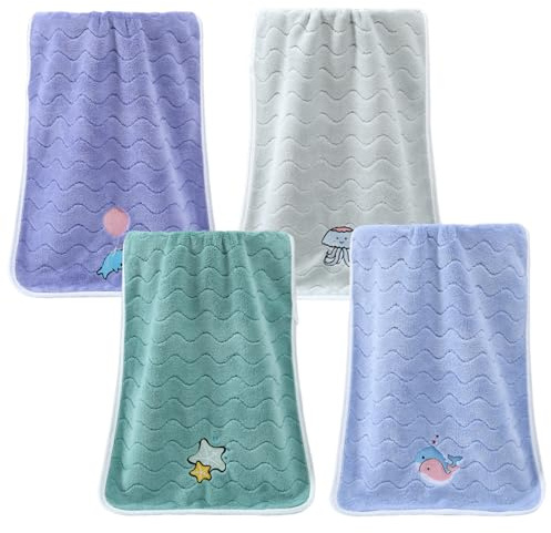 4 Stück Kinder Handtücher 25x50cm Baumwoll Kinder Waschlappen Wiederverwendbares Saugfähiges Korallensamt Handtücher Mehrfarbige Baby Gesichtshandtücher Set für Hand Gesicht Füße Dusche Sabbern (B)