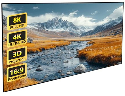 Pantalla de Proyección Gris 16:9 con Marco Fijo Delgado 80/90/100 Pulgadas, 4K/8K/3D Pantalla de Proyector de Pared, Visualización de Proyección de Alto Contraste(72in 16:9)