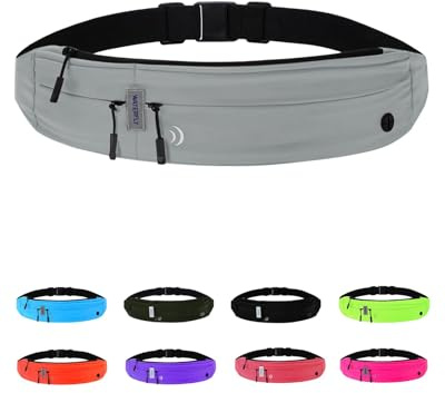 WATERFLY Löpbälte för mobiltelefon Mobiltelefonväska för Jogging: Löp Bälte Platt Bukväska Dam Herr Jogging Bält Running Belt Löp Väska Sportbält Höftväska för Löpning Sport Fitness Resor, LJUSGRÅ, S